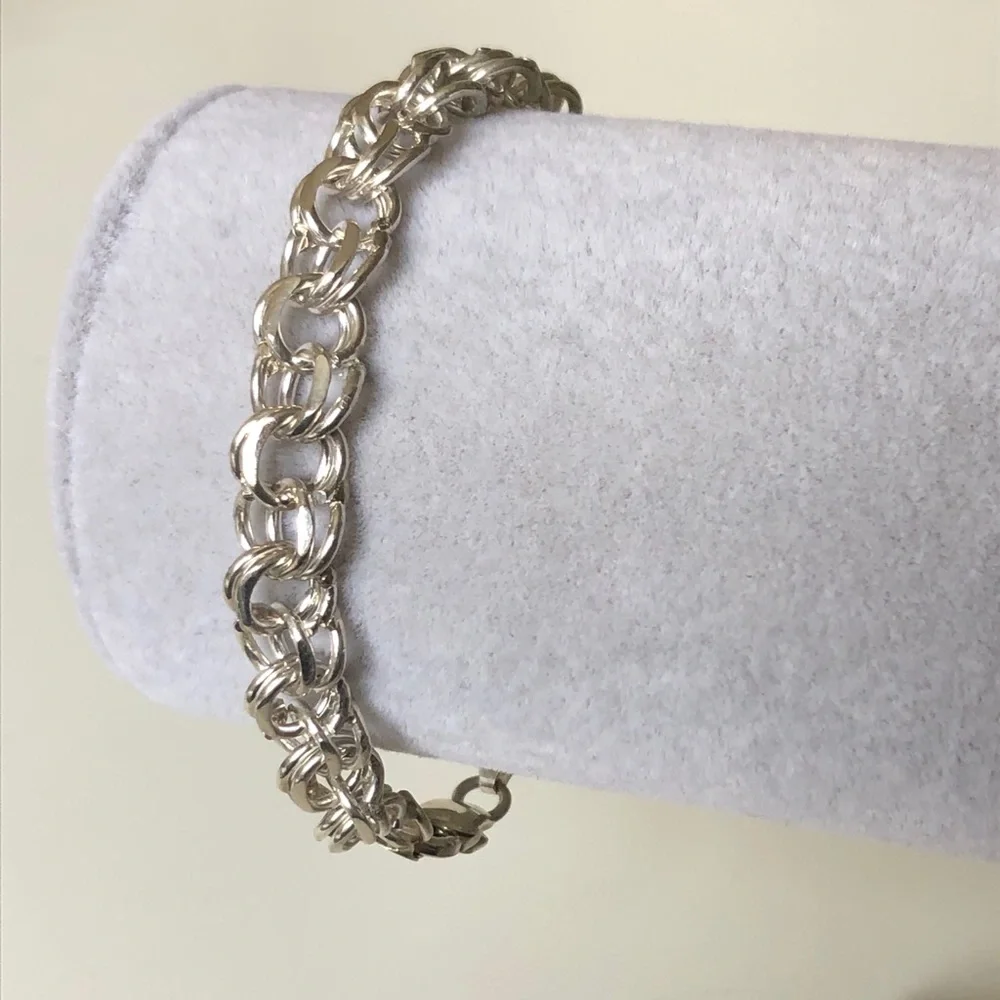 8.75” 925 Silver 8mm wide chain wire bracelet Handmade